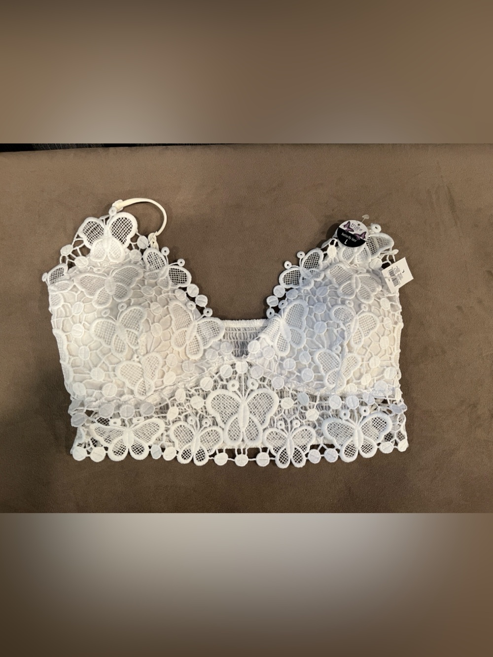 Butterfly Lace Bralette Crop Top - White
